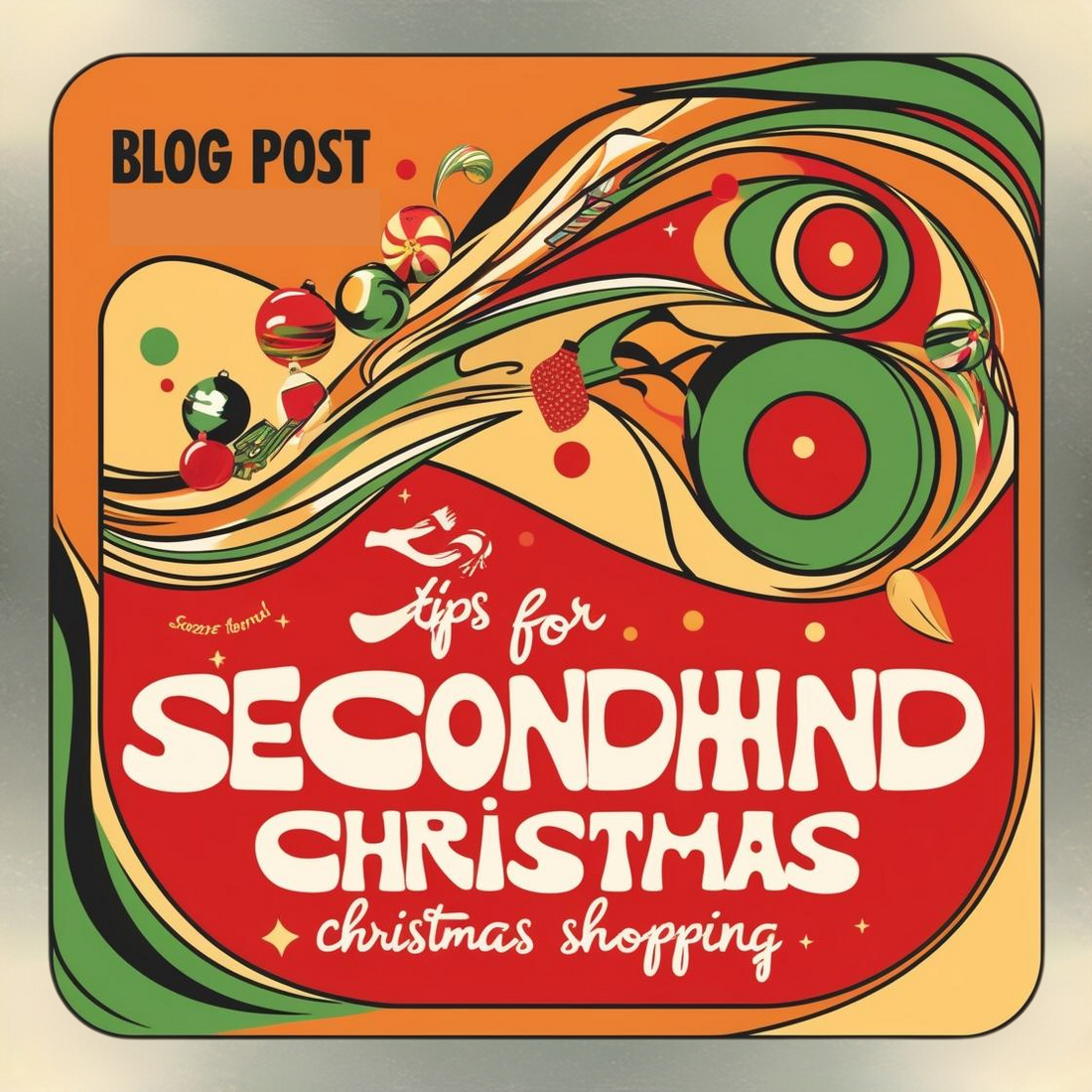 Square picture with secondhand Christmas written on it.