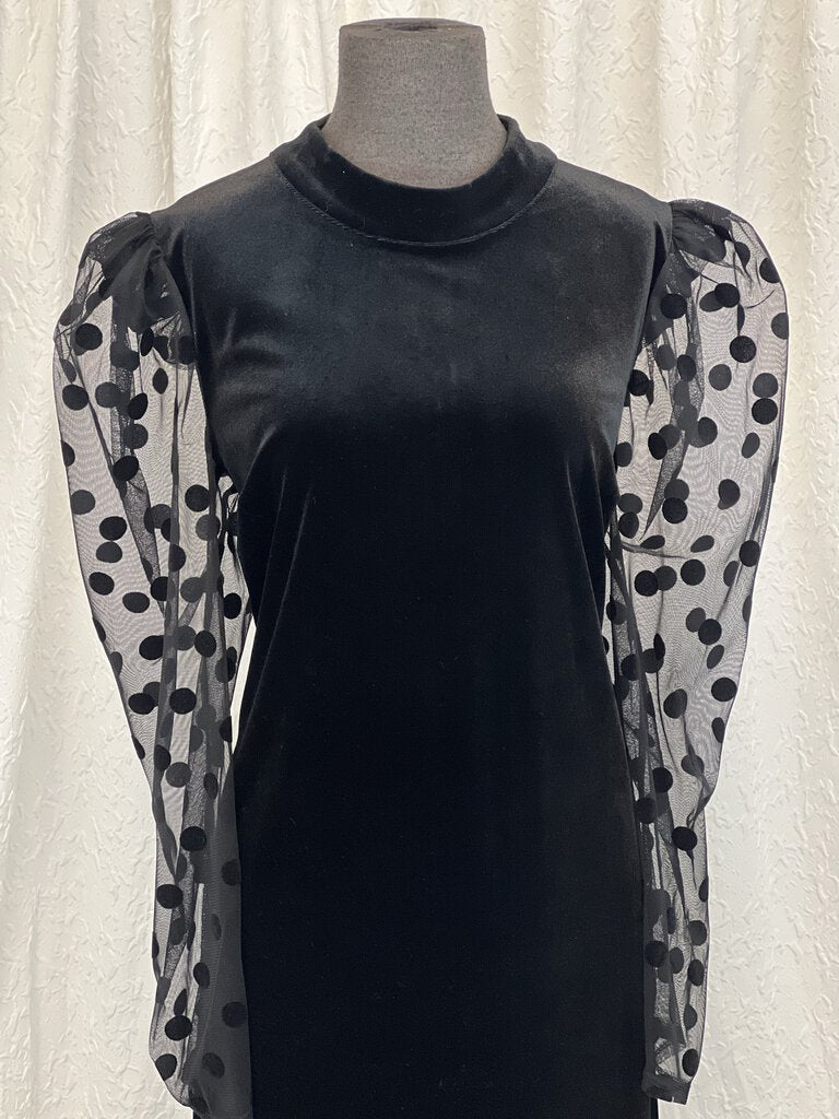 Est 1946 Short Velour Polka Dot Long Sleeve Dress (13671)