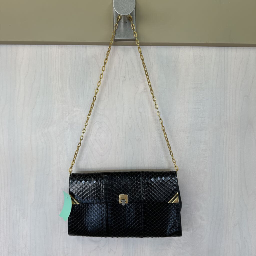 Vintage Black Snakeskin Clutch Crossbody