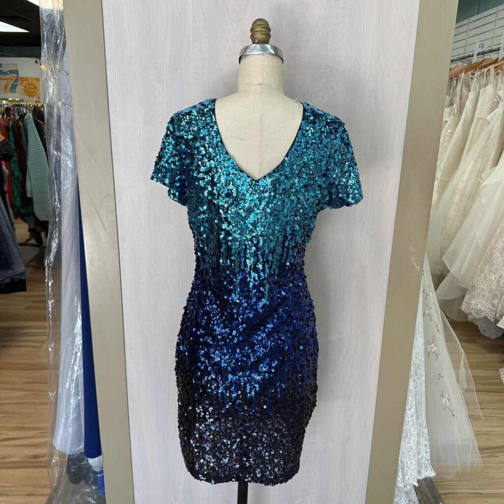 Full Sequin Short Sleeve Party Dress Large