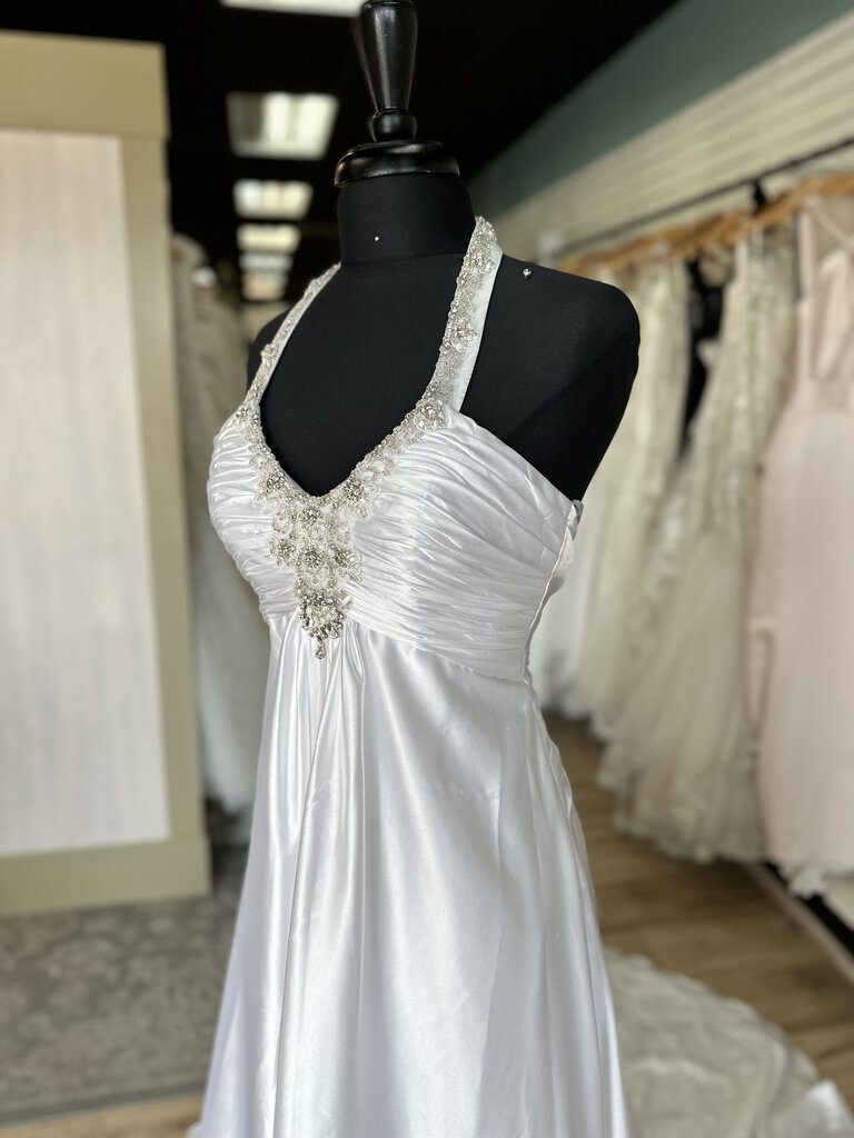 Private Collection White Satin Beaded Halter Detail Dress 8