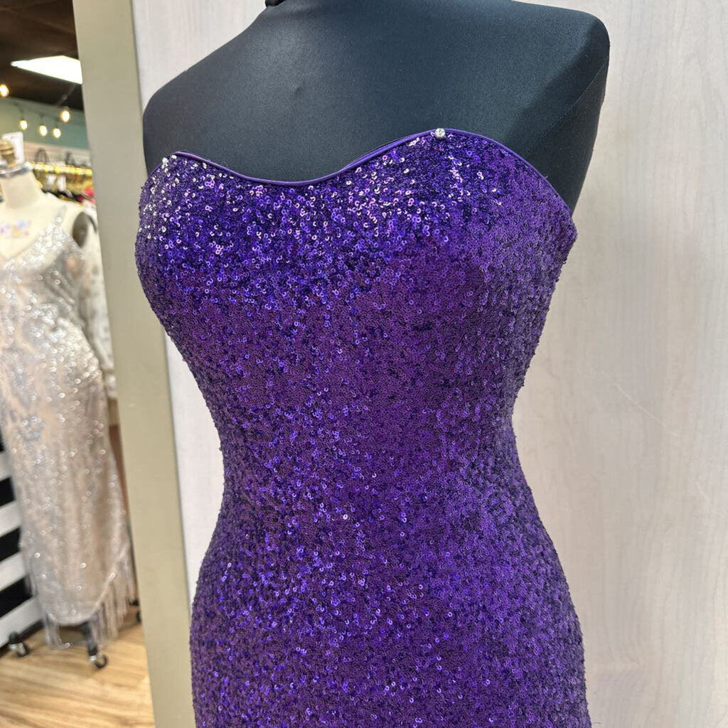 La Femme Sequin Top High Low Formal Dress 6