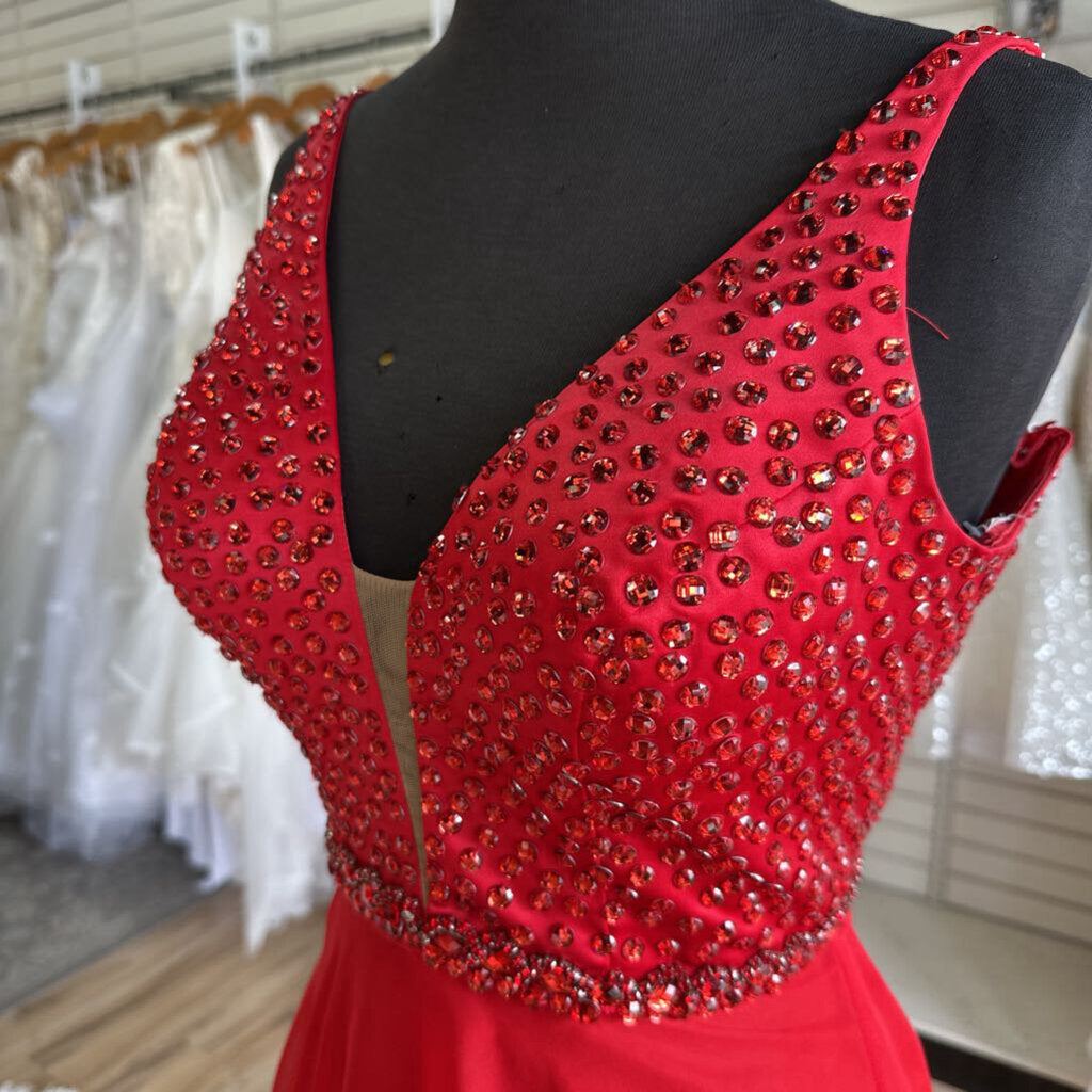Sherri Hill Red Chiffon Prom Dress with Jeweled Top 4/6