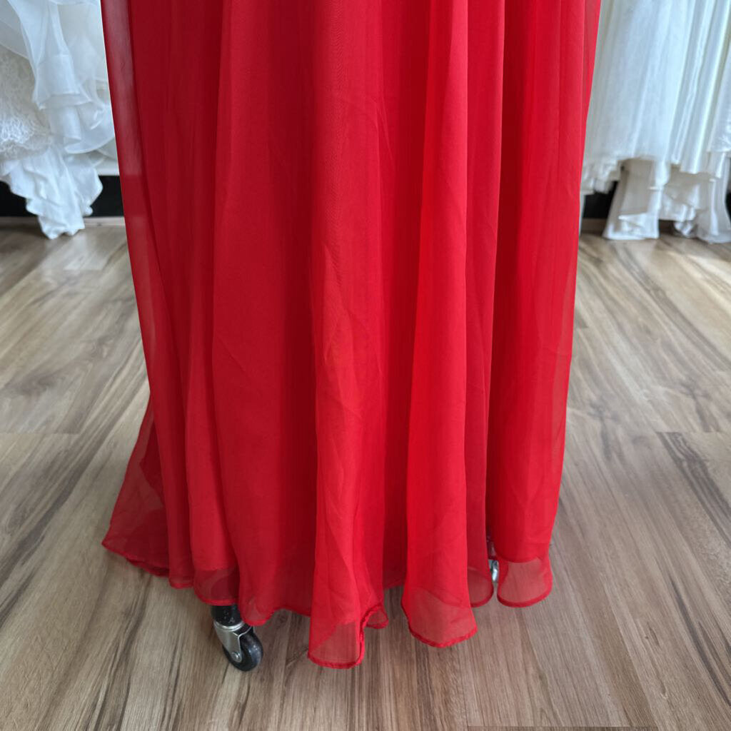 Sherri Hill Red Chiffon Prom Dress with Jeweled Top 4/6