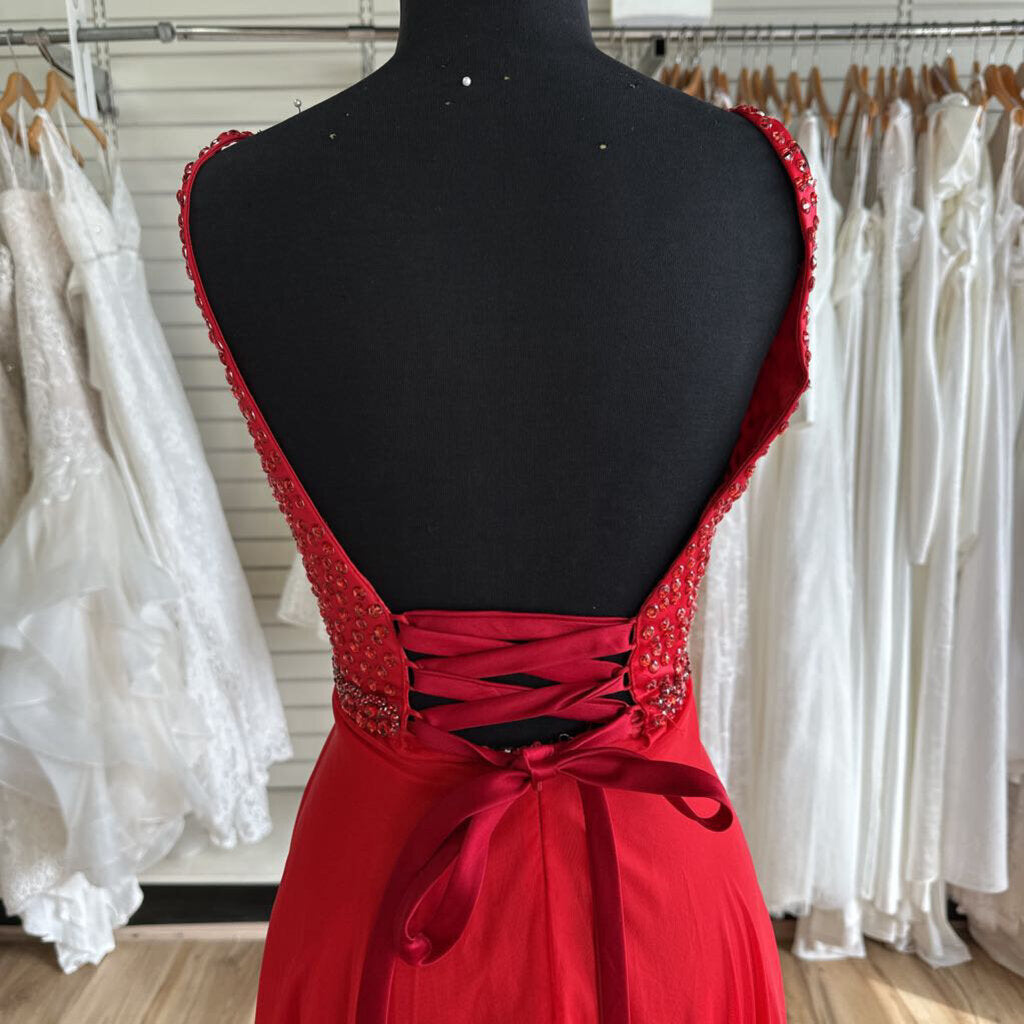 Sherri Hill Red Chiffon Prom Dress with Jeweled Top 4/6