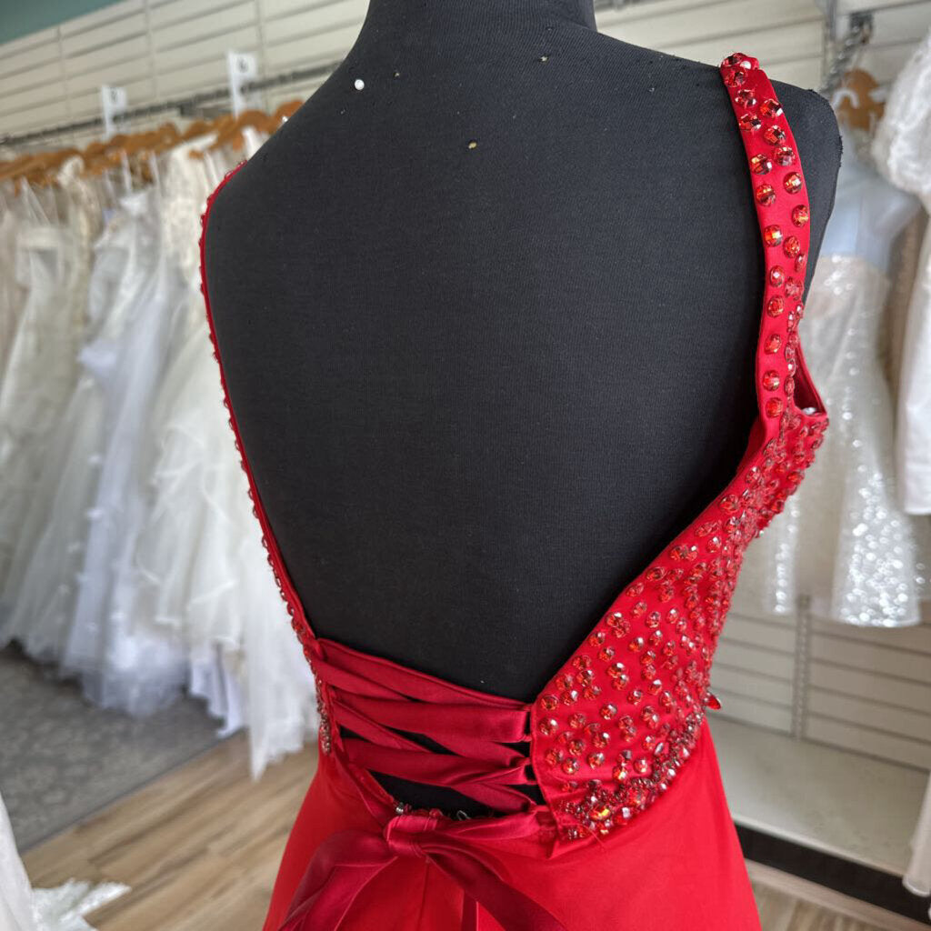 Sherri Hill Red Chiffon Prom Dress with Jeweled Top 4/6