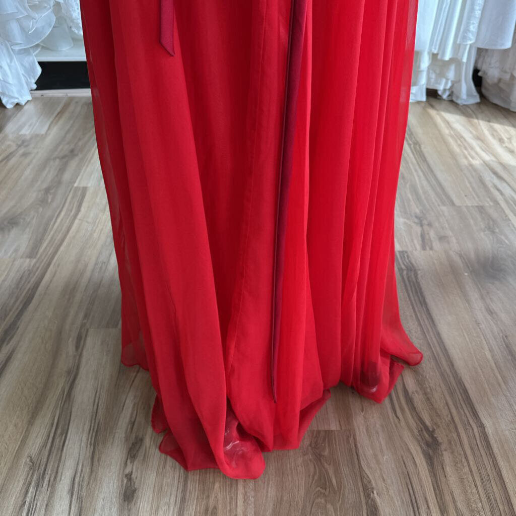 Sherri Hill Red Chiffon Prom Dress with Jeweled Top 4/6