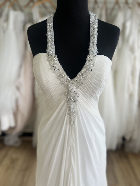 Demetrios Ivory Beaded Neck Detail Bridal Gown 4 NWT