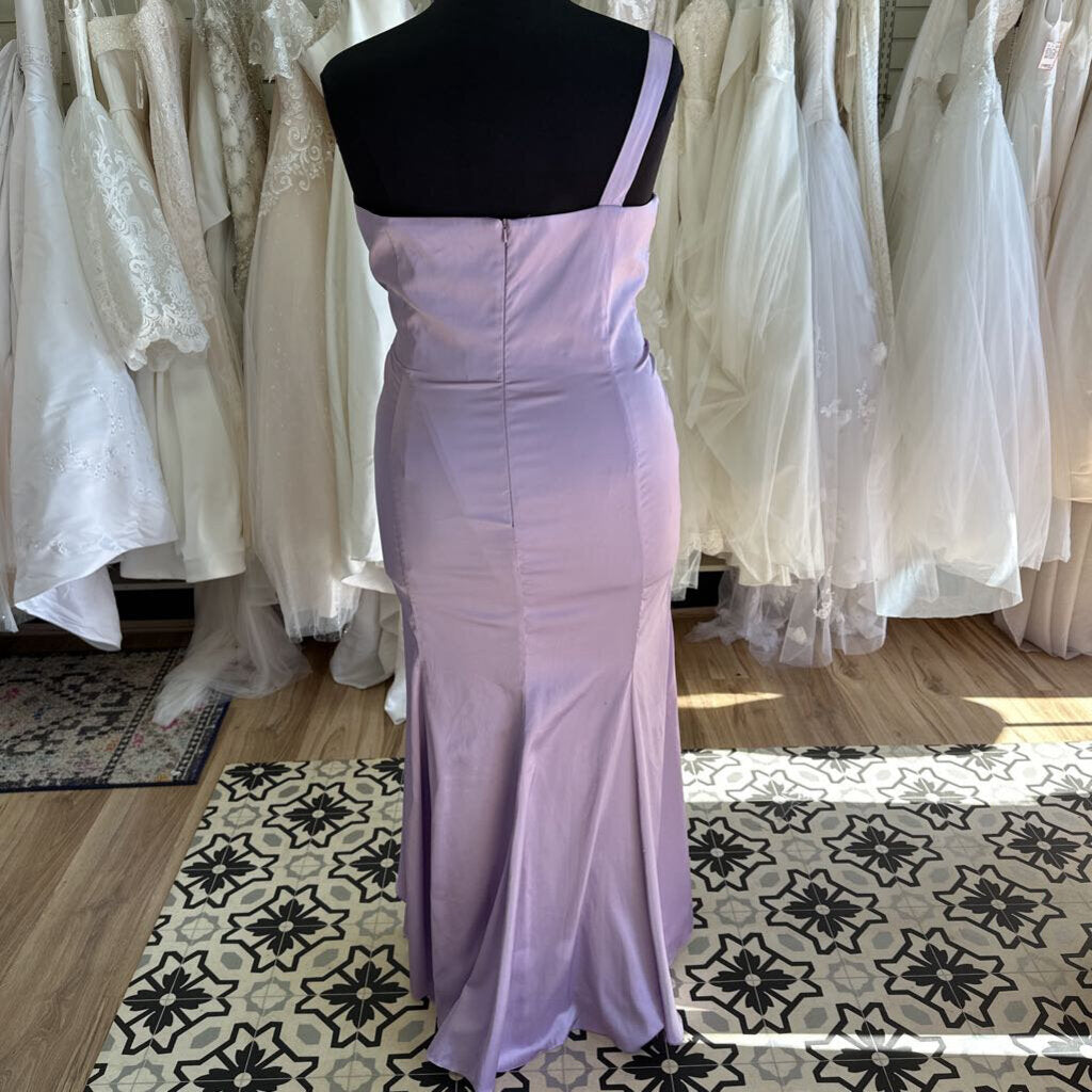 Lavender Oneshoulder Satin Formal Gown 24