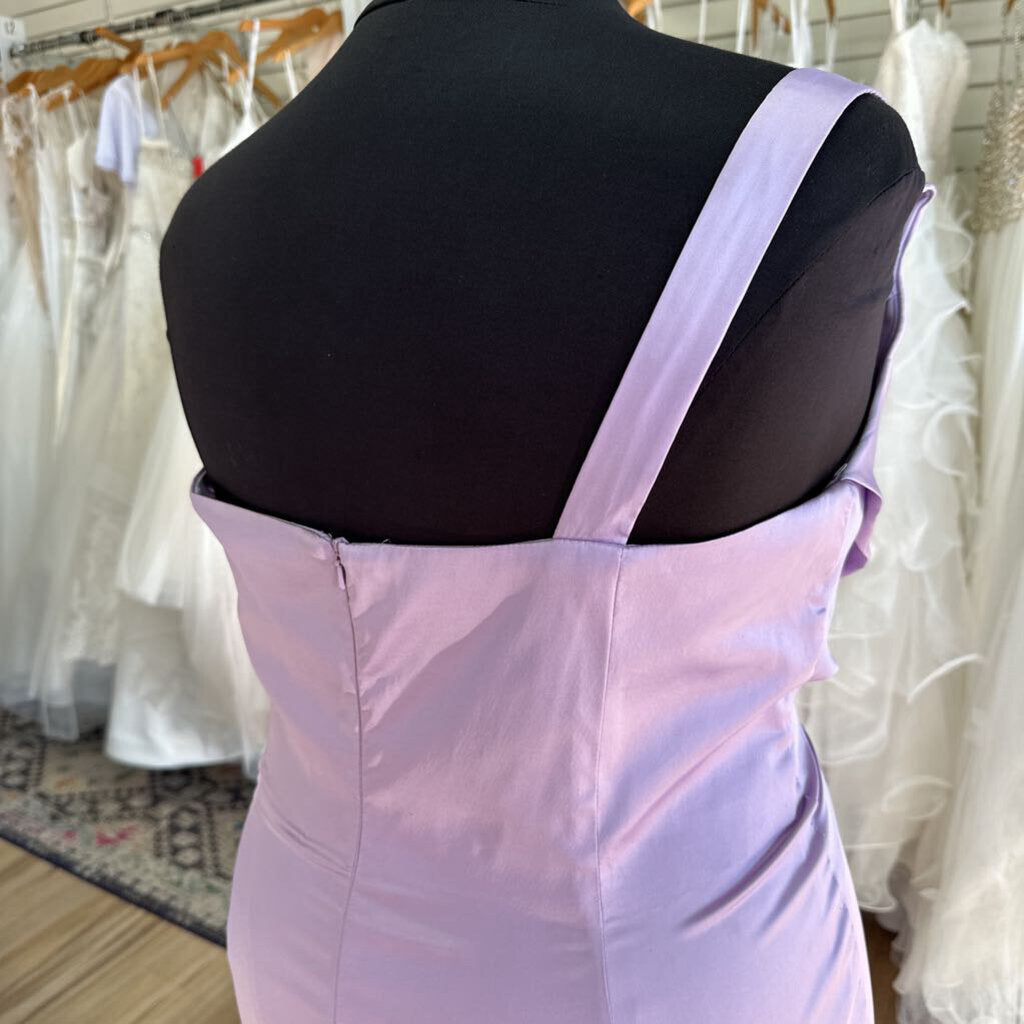 Lavender Oneshoulder Satin Formal Gown 24