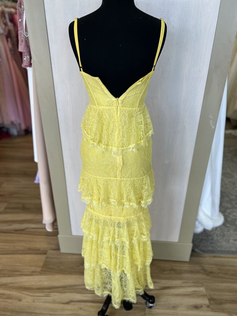 Majorelle Yellow Tiered Lace Long Formal Extra Small