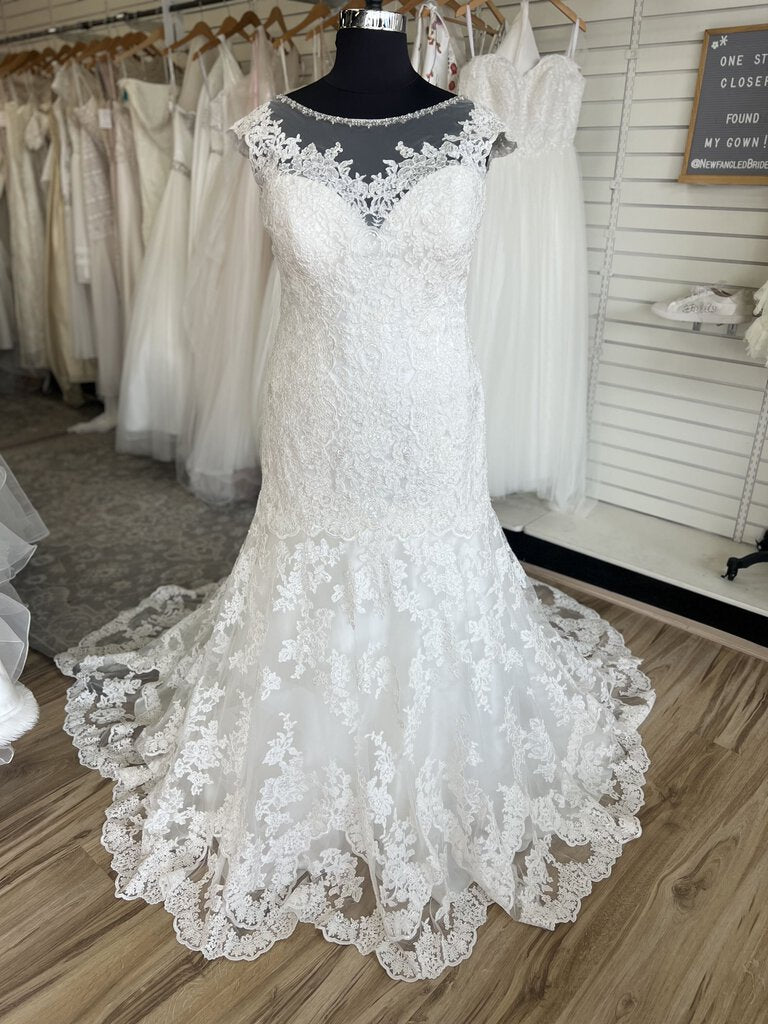 Allure Ivory Fit and Flare Wedding Gown with Illusion Neckline