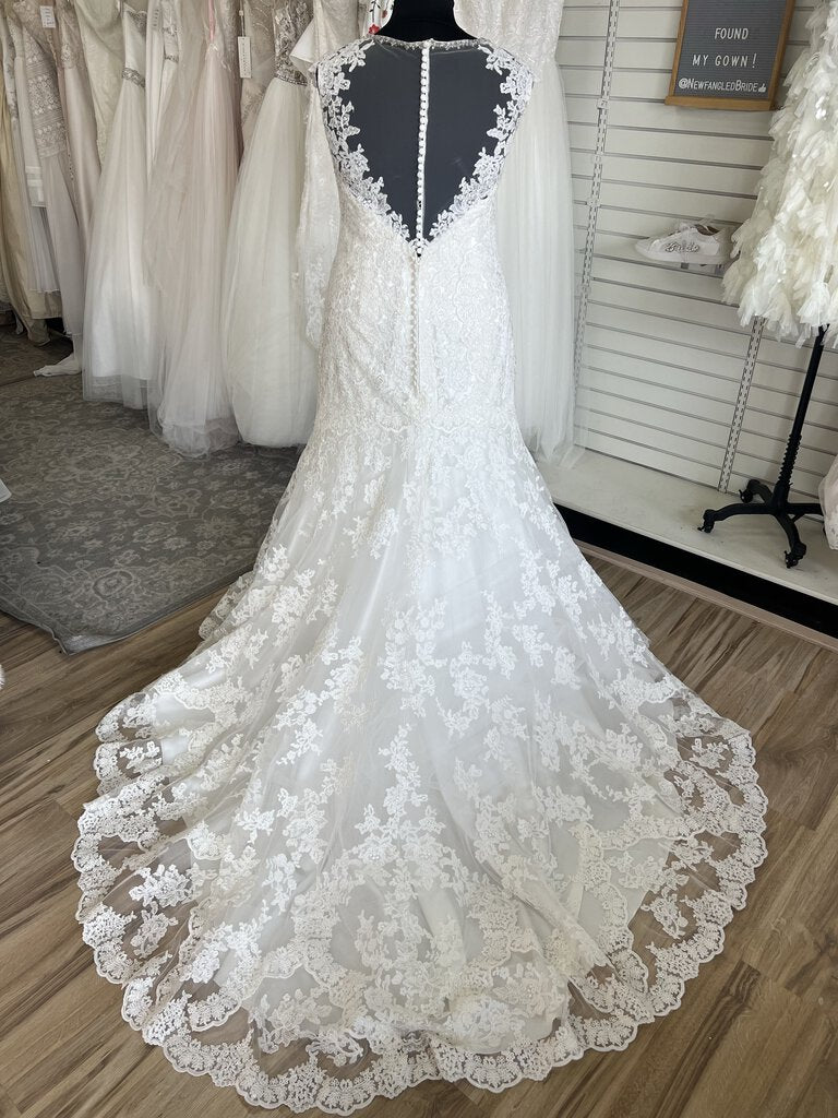 Allure Ivory Fit and Flare Wedding Gown with Illusion Neckline