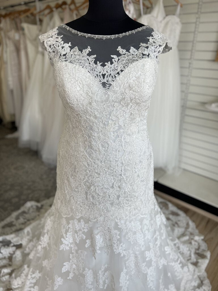 Allure Ivory Fit and Flare Wedding Gown with Illusion Neckline