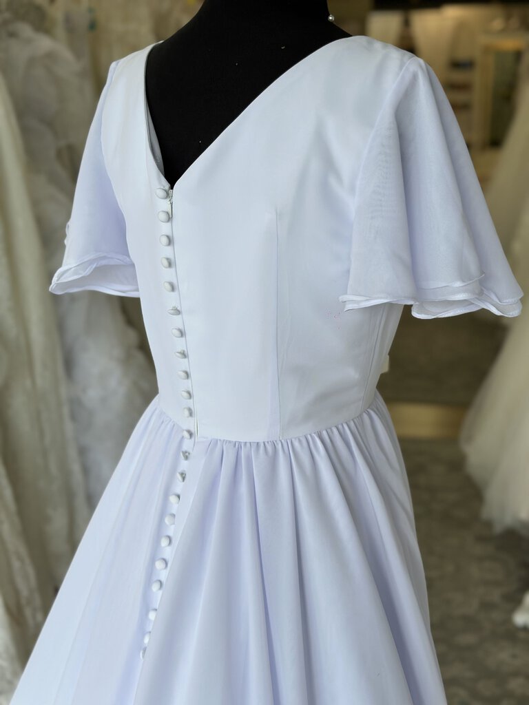Lavender Chiffon Wedding Gown with Flutter Sleeves 10