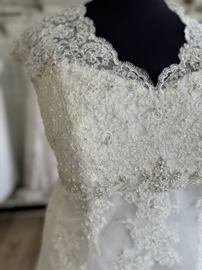Ivory Lace A-Line Capped Sleeve Wedding Gown 24W