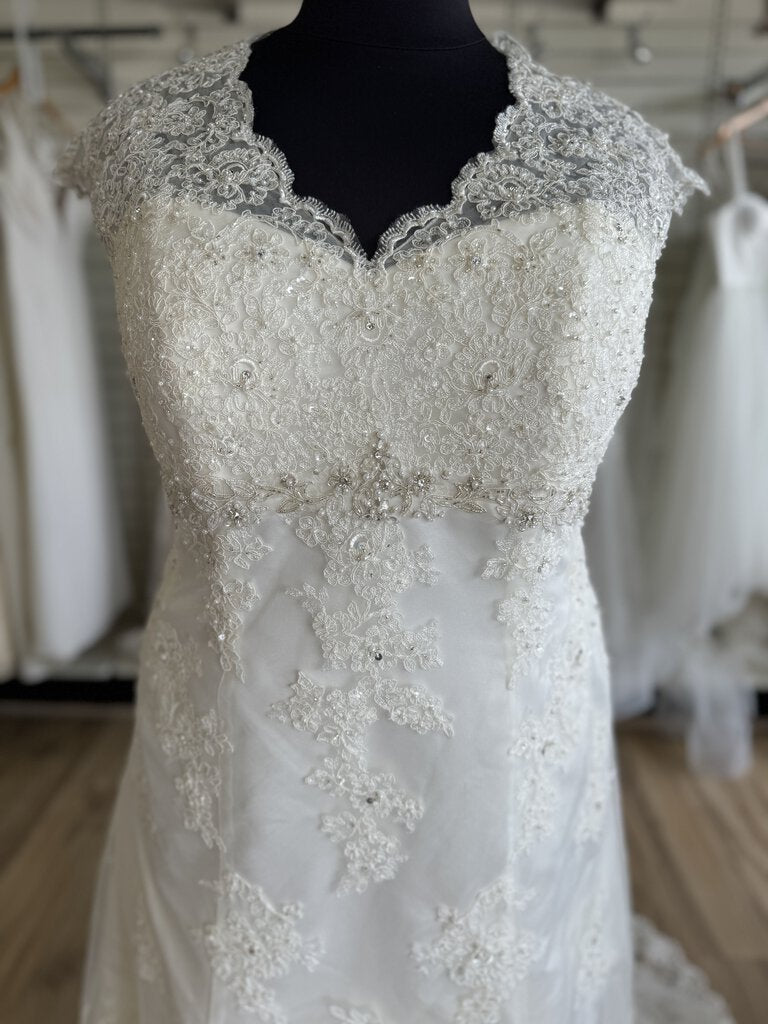 Ivory Lace A-Line Capped Sleeve Wedding Gown 24W