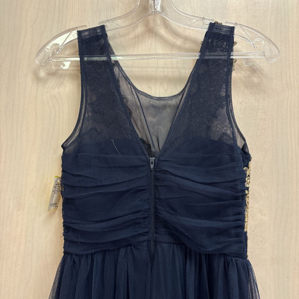 Gold Detail Top Navy Homecoming Dress