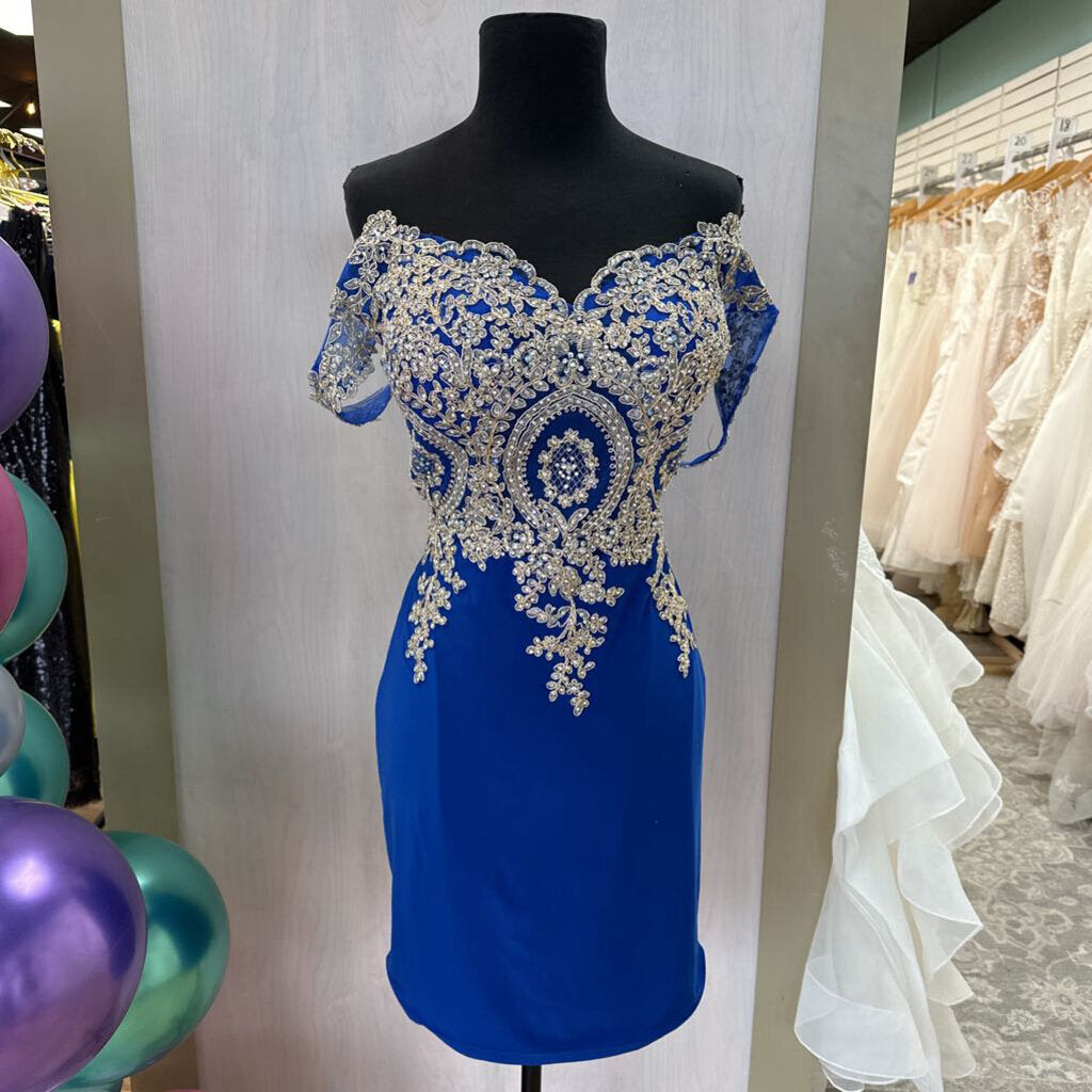 Royal Blue/Gold Brocade Cocktail Dress 12