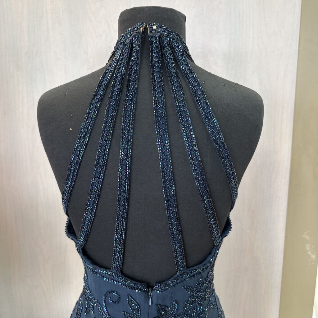 Navy Beaded Short Cocktail Dress Vintage 6