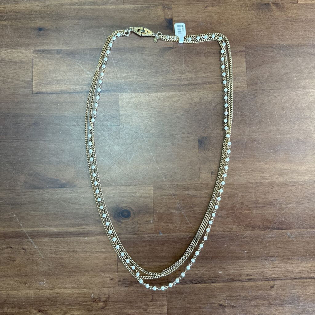 Vintage Long 3 Strand Gold And Pearl Necklace