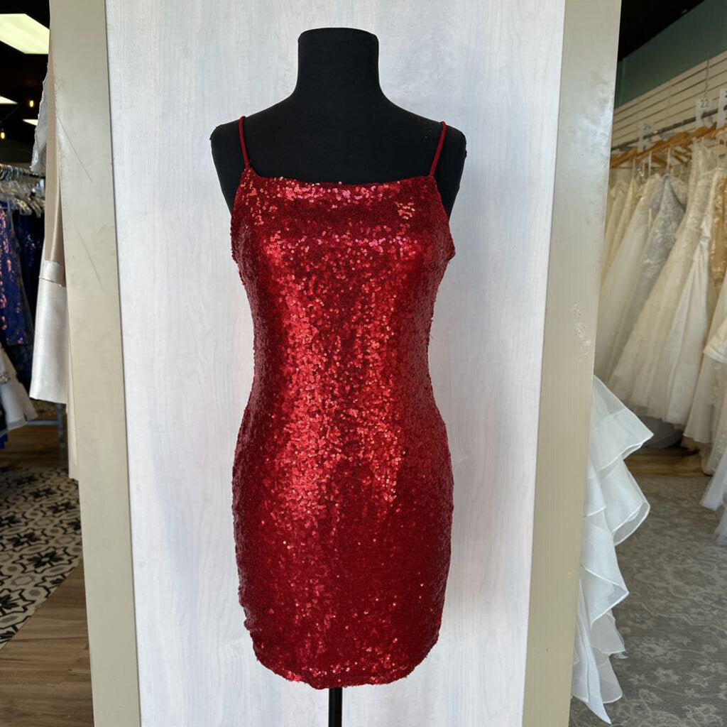 Red Sequin Mini Dress Large