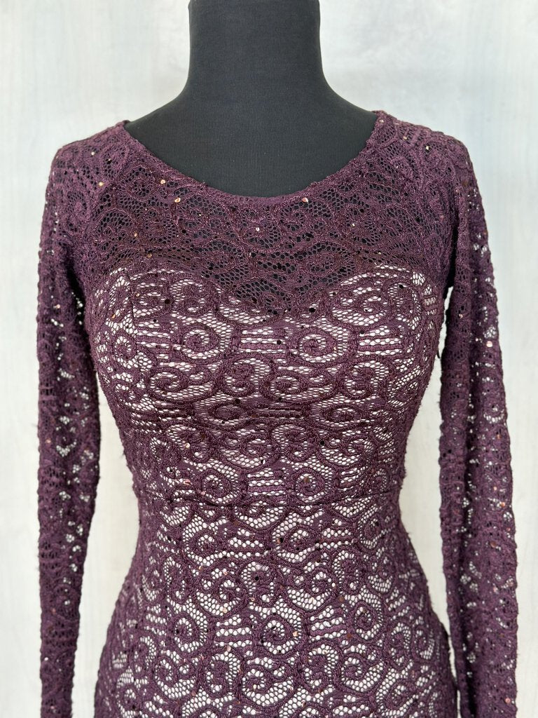 Long Sleeve Sequin Lace Mini Dress 0