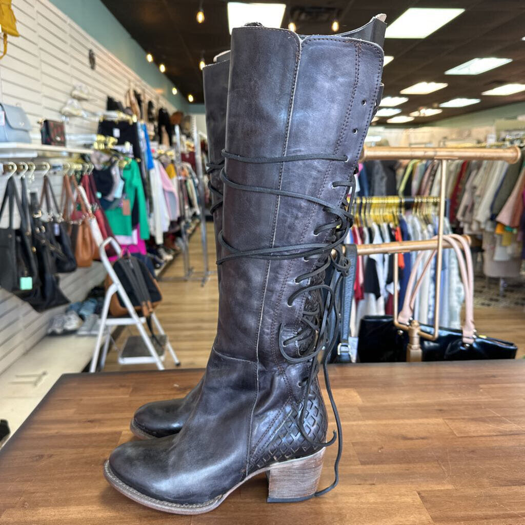 FreeBird Black Leather Tall Boots Laceup Back 9.0 newdsalem