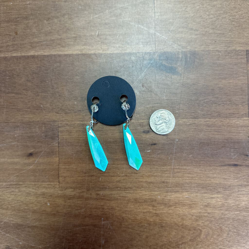 Vintage Blue Dangle Clip On Earrings