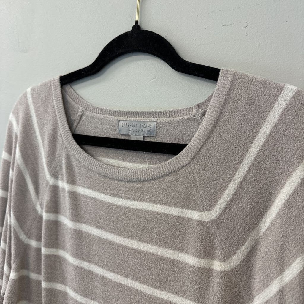Barefoot Dreams Beige/ Cream Striped Crewneck Pullover Large