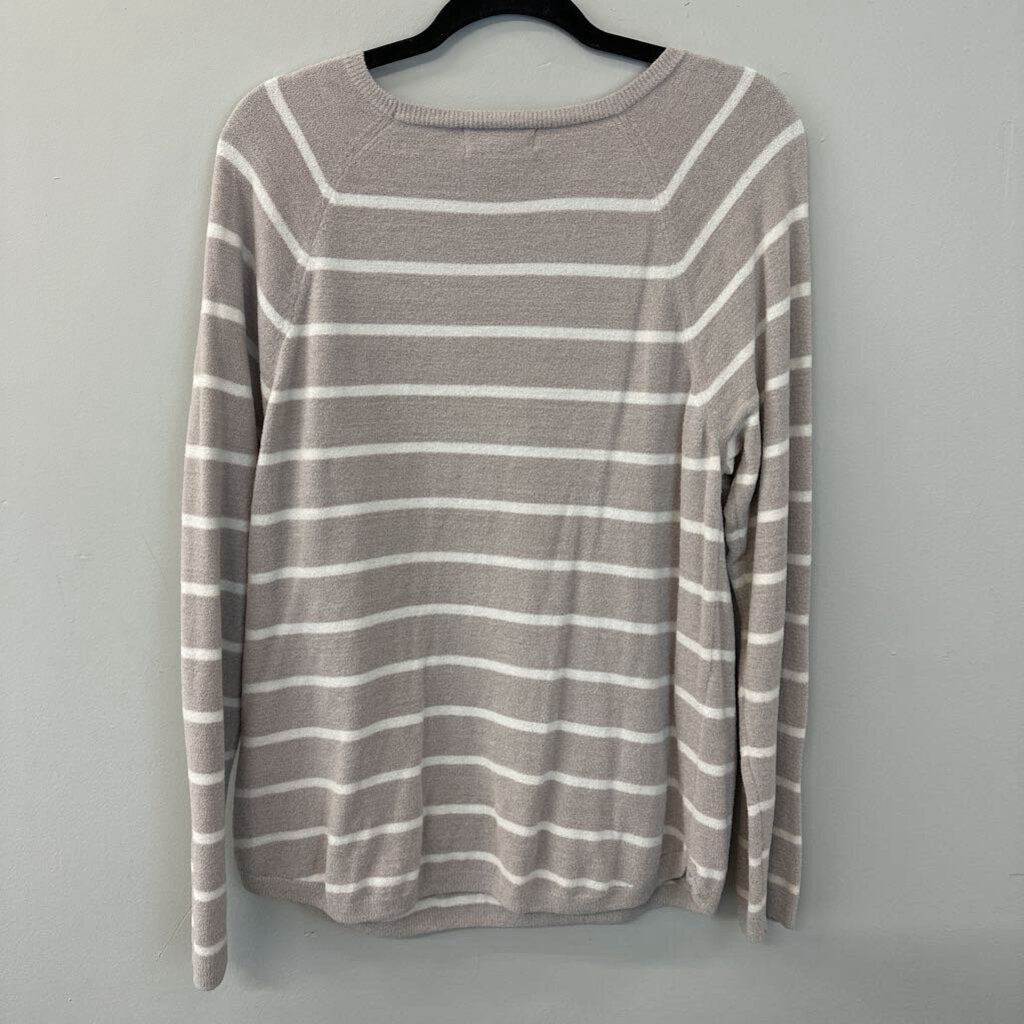 Barefoot Dreams Beige/ Cream Striped Crewneck Pullover Large