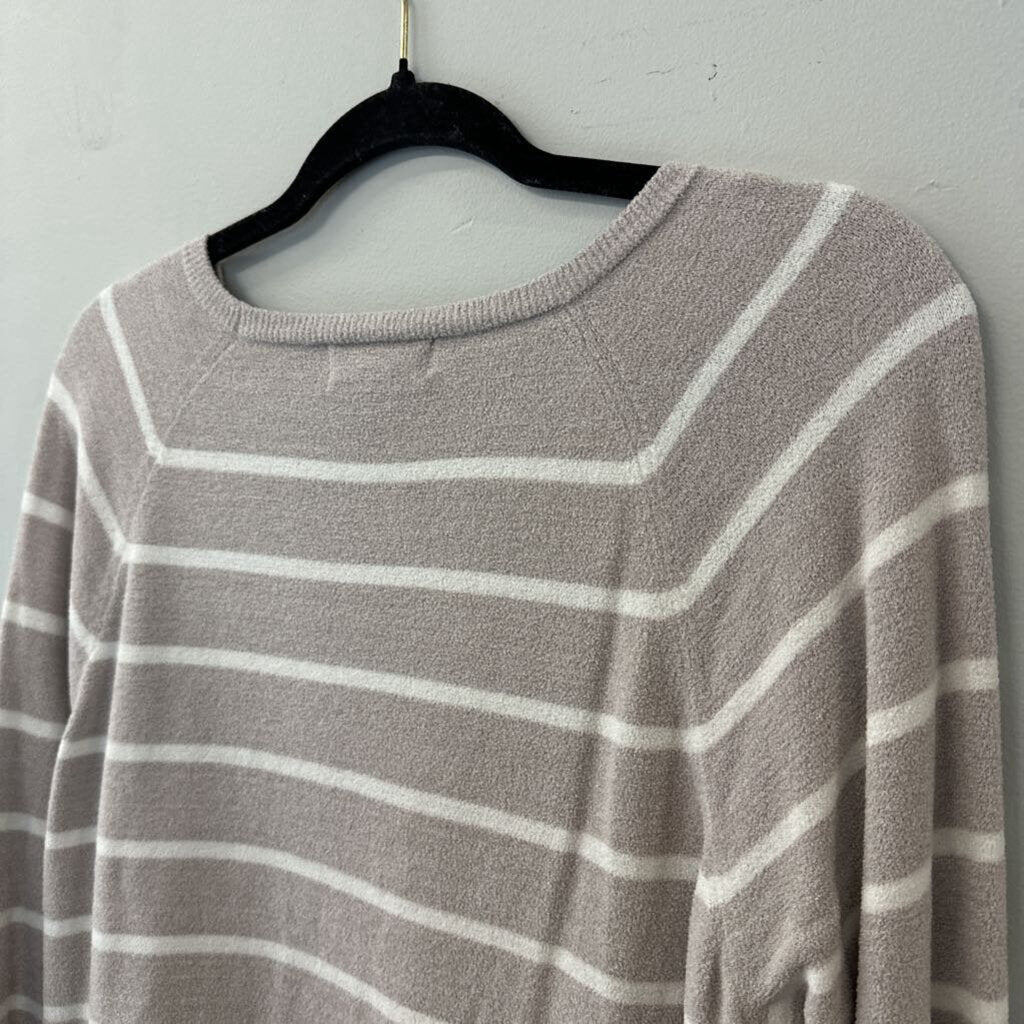 Barefoot Dreams Beige/ Cream Striped Crewneck Pullover Large