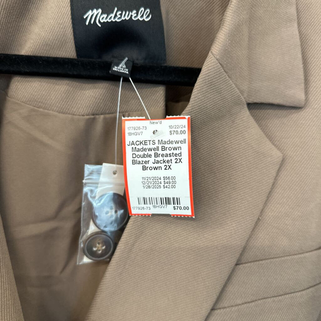 Madewell Brown Double Breasted Blazer Jacket 2X