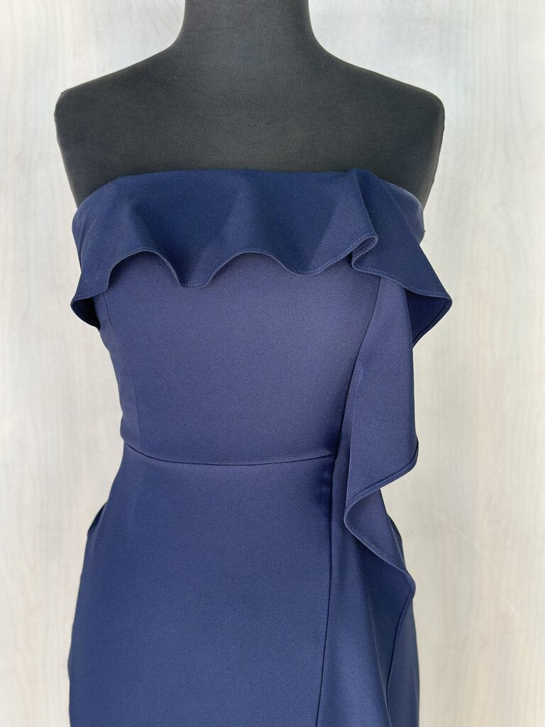 Lulus Strapless Crepe Ruffle Long Dress Small