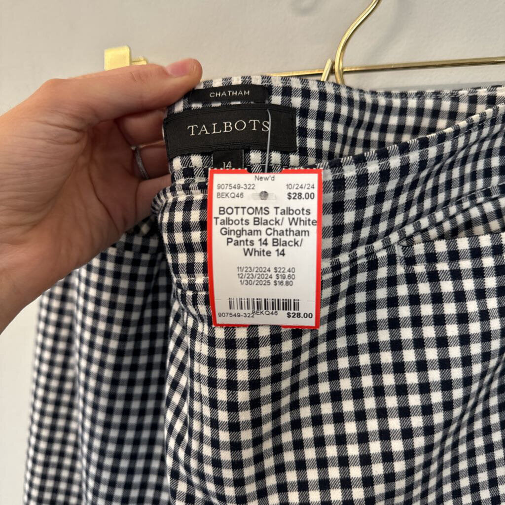 Talbots Black/ White Gingham Chatham Pants 14