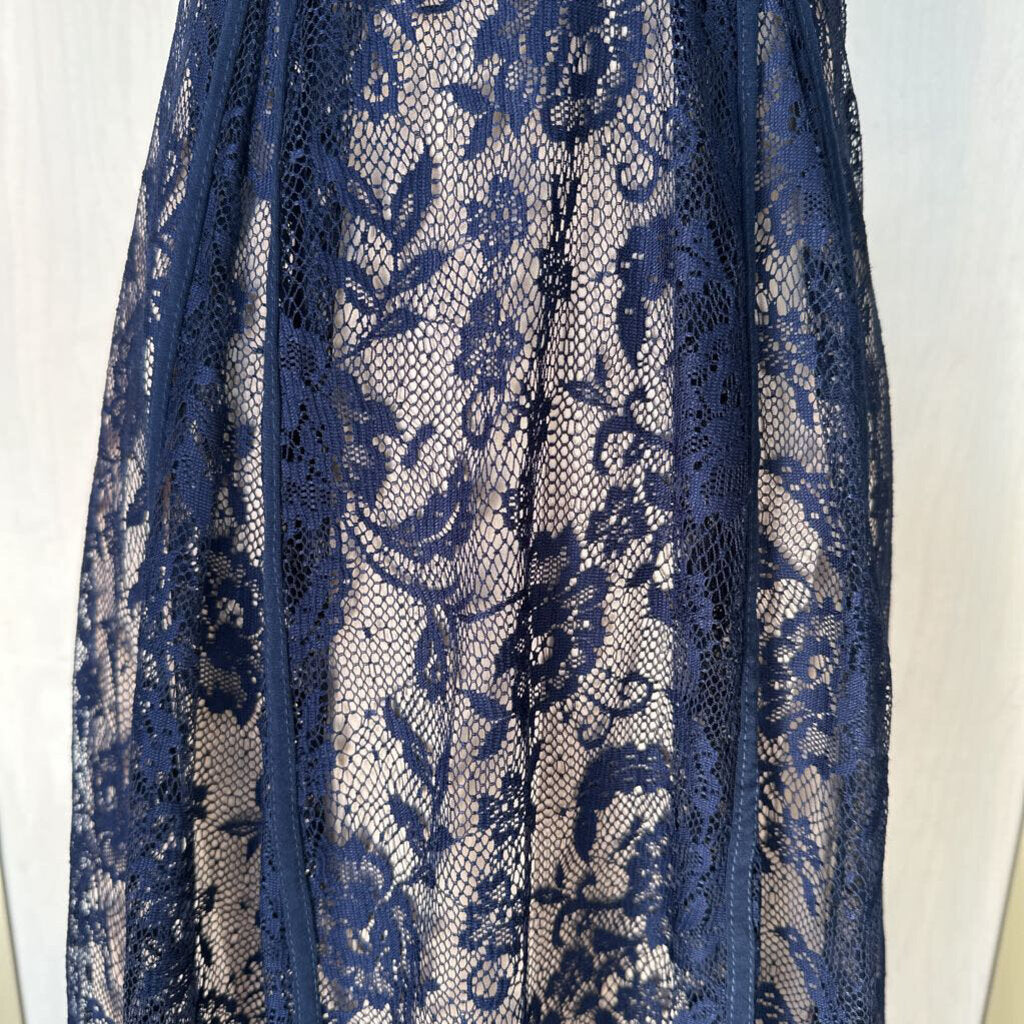 Candalite Petite Navy/ Beige Lace Long Formal Dress Medium Petite