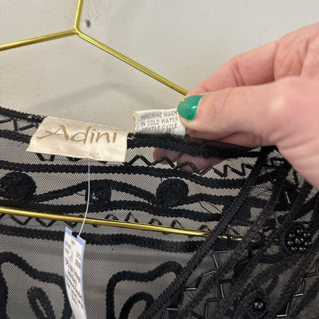 Vintage Adini Black Embroidered Beaded Sheer Jacket Large