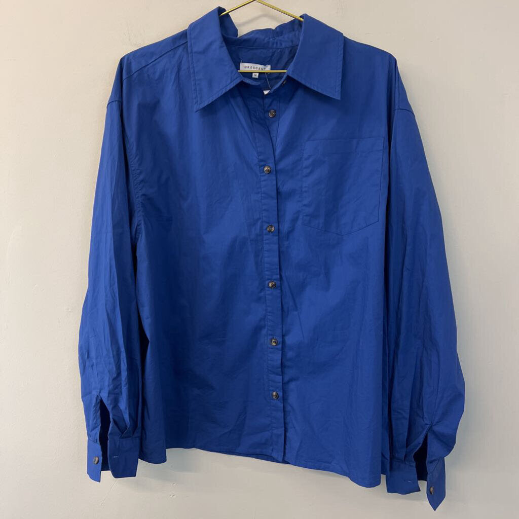 Crescent Blue Long Sleeve Button Down Top/ Shorts Set Medium