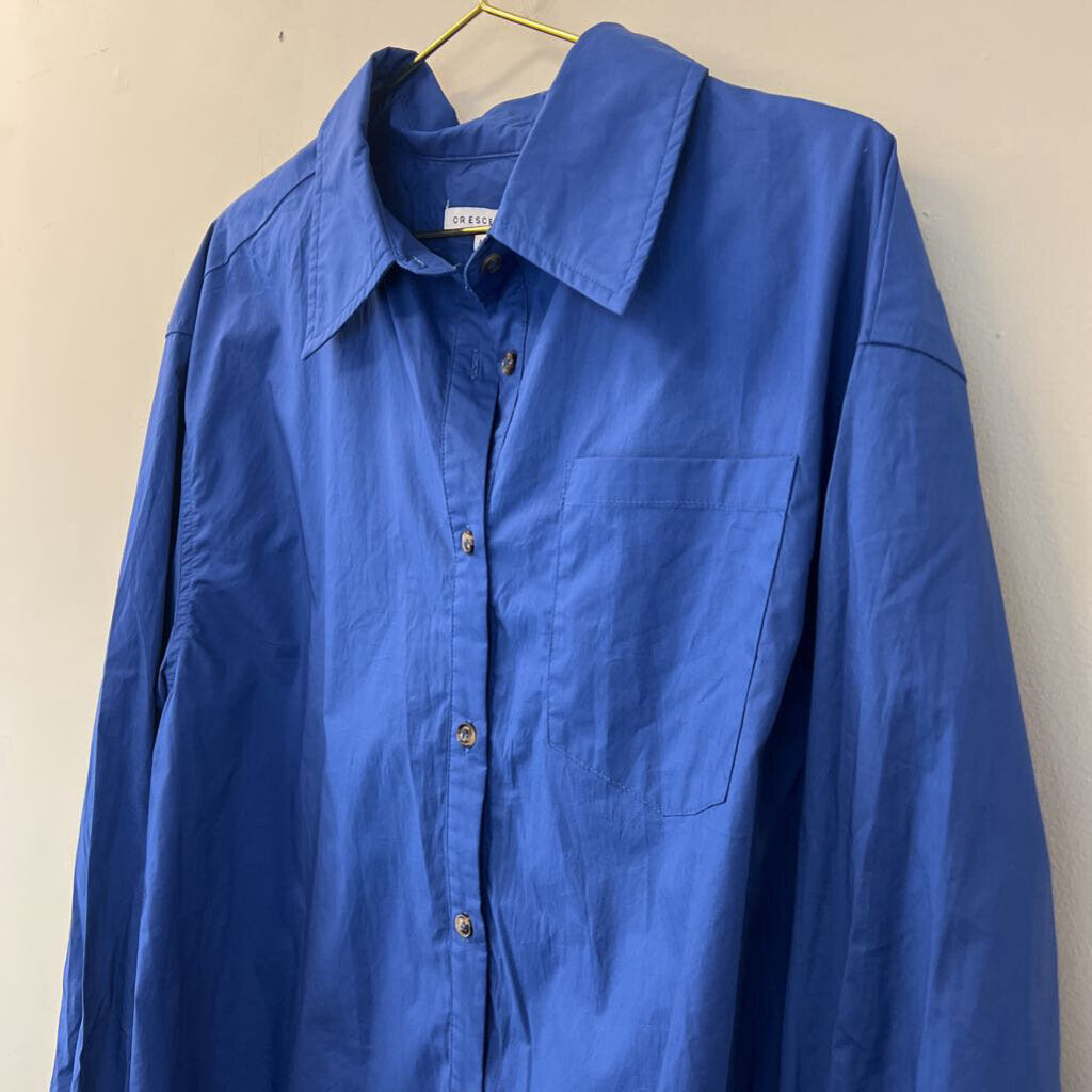 Crescent Blue Long Sleeve Button Down Top/ Shorts Set Medium