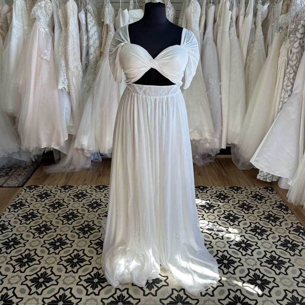 White Short Sleeve Cut Out Front Long Formal Dress Extra Large