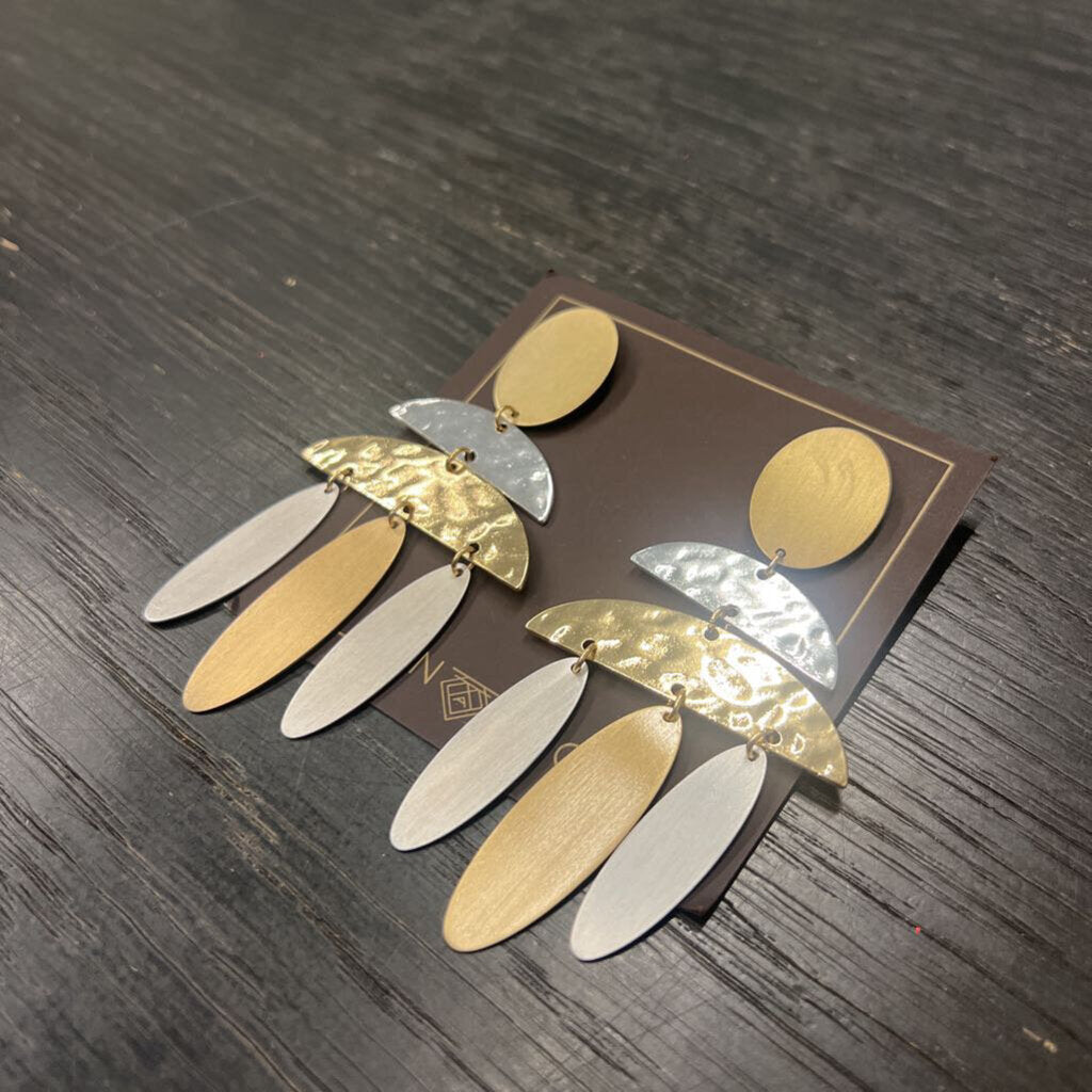 Ann Paige Silver/ Gold Drop Statement Earrings