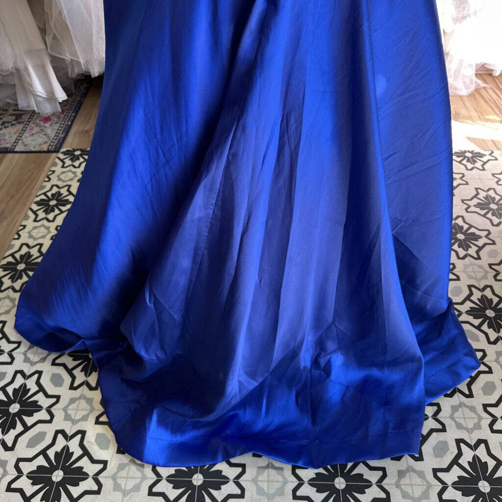 Sherri Hill Blue Beaded Off Shoulder Top Long Formal Dress 18 AS IS