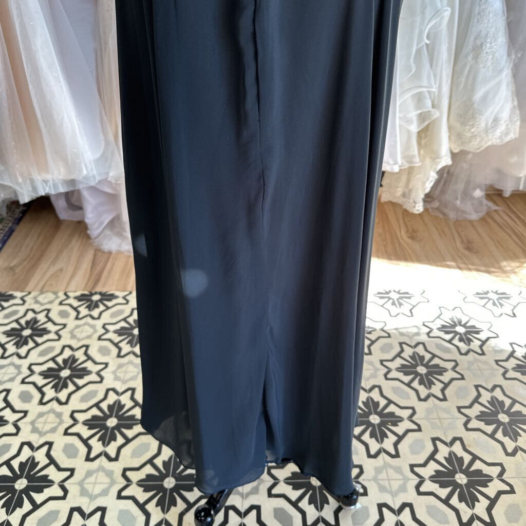 Xscape Grey Beaded Short Sleeve Top Chiffon Skirt Formal Dress 6P
