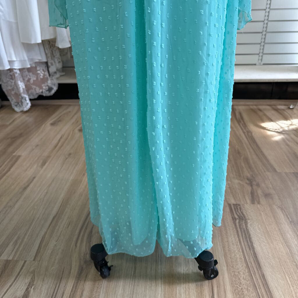 Mint Dot Detail Bell Long Sleeve Long Formal Dress Small