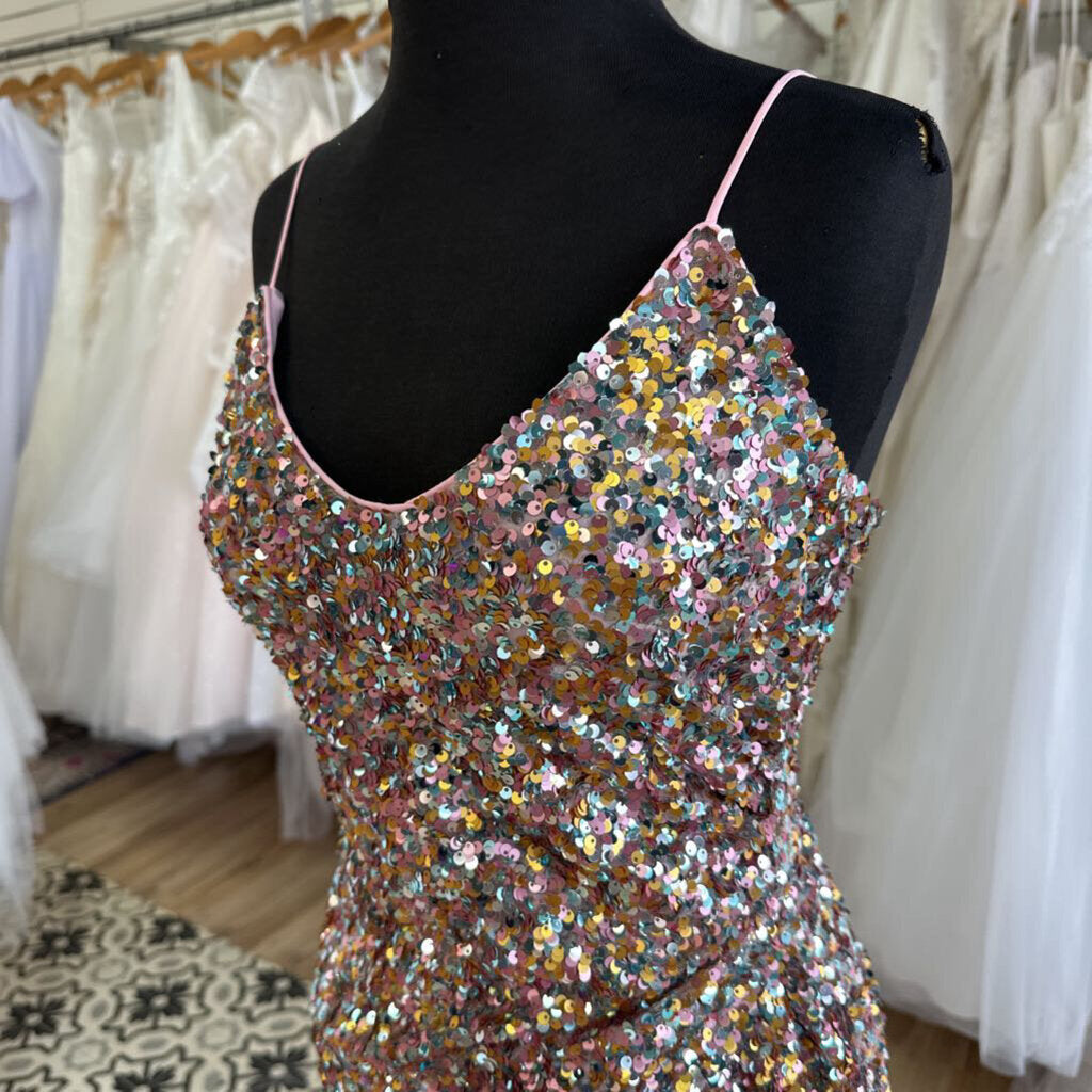 Black Halo Pink/ Silver/ Gold Sequin Short Formal Dress 8