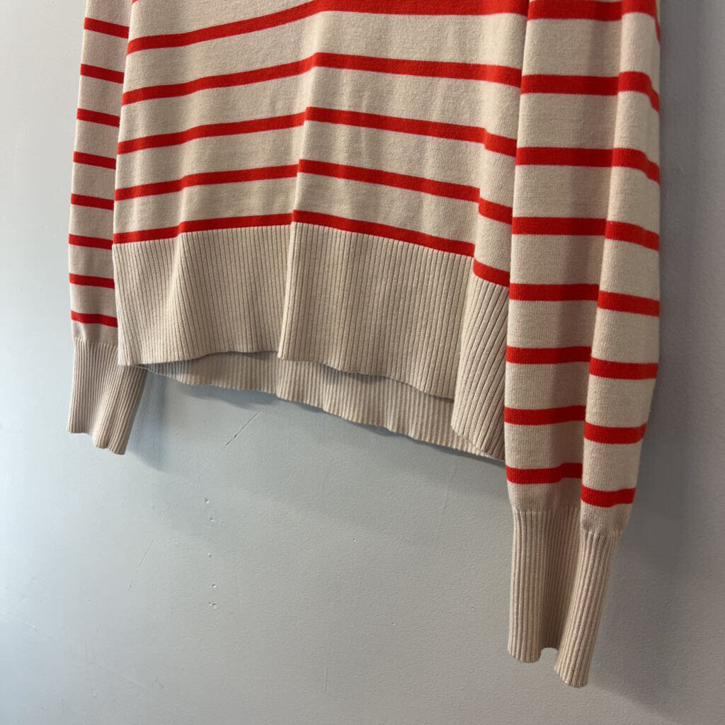 Marled Beige/ Red Striped Long Sleeve Sweater Top Large