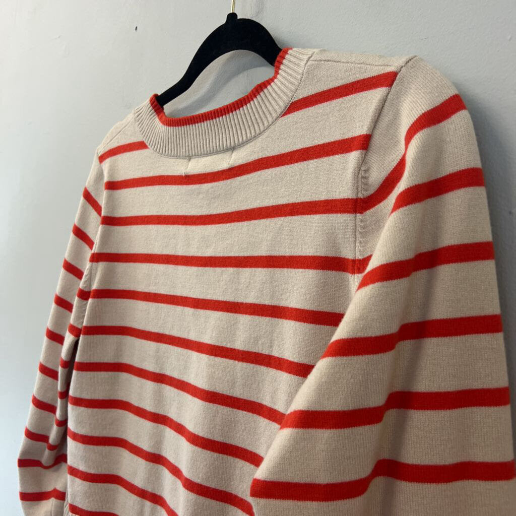 Marled Beige/ Red Striped Long Sleeve Sweater Top Large
