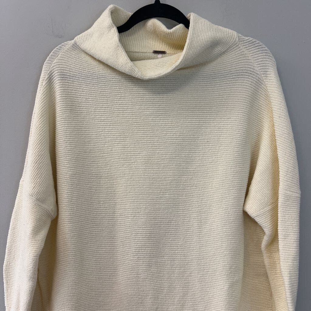 Free People Cream Ribbed Long Sleeve Mock Neck Sweater Small