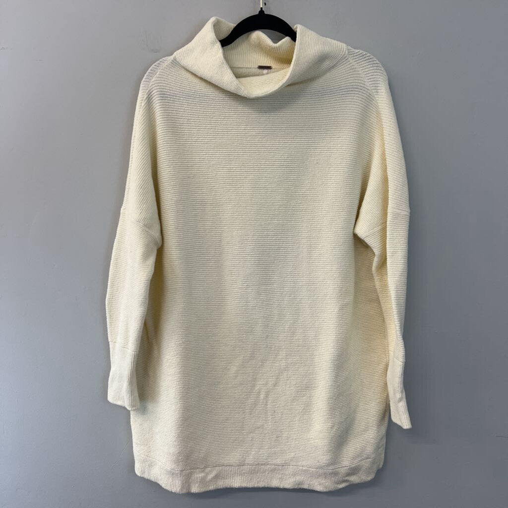 Free People Cream Ribbed Long Sleeve Mock Neck Sweater Small