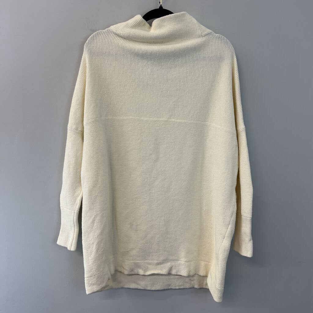 Free People Cream Ribbed Long Sleeve Mock Neck Sweater Small